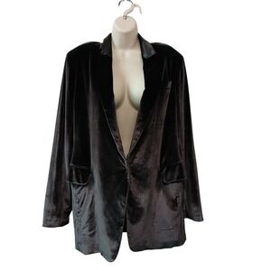 Elaine Kim Stretch Velvet Snap-Front Blazer Jacket Oversized Brown Sz L